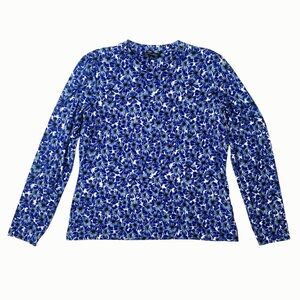Brooks Brothers Top Women Large Blue Floral Long Sleeve Stretch Casual